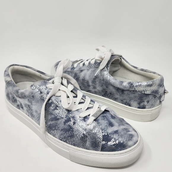 J/Slides Sneaker Women 9.5M Lucki Silver Metallic Snake Leather Comfort Studded - Picture 1 of 14